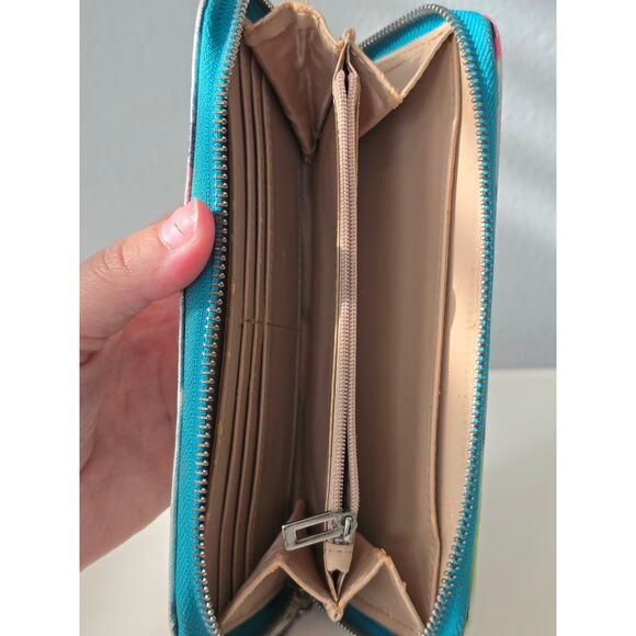 GUESS Color‑Splash Watercolour Zip‑Around Wallet Large Organizer Clutch Tropical - Picture 3 of 6